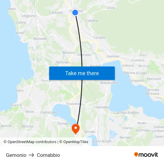 Gemonio to Comabbio map