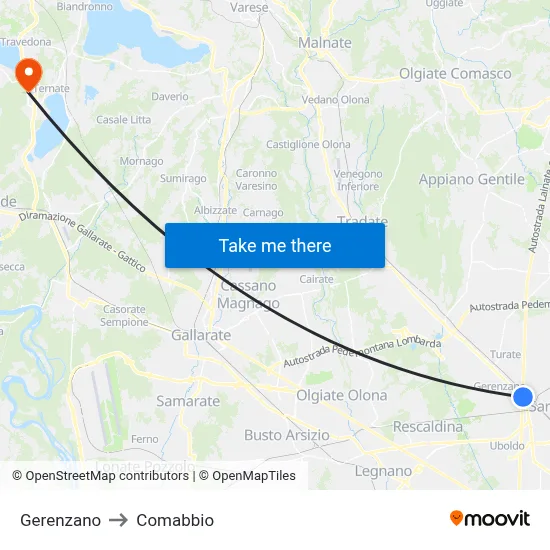 Gerenzano to Comabbio map