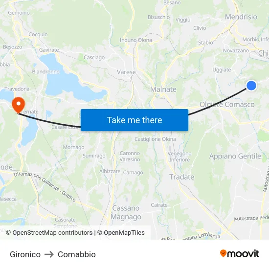 Gironico to Comabbio map