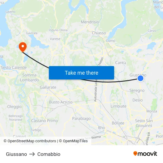 Giussano to Comabbio map