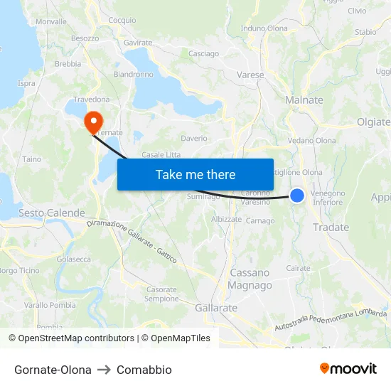 Gornate-Olona to Comabbio map