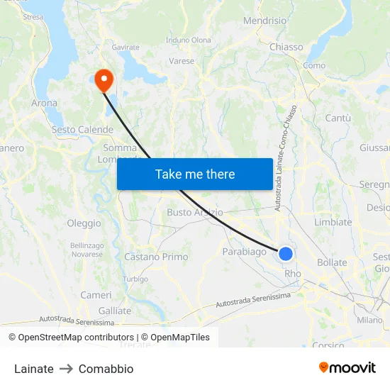 Lainate to Comabbio map