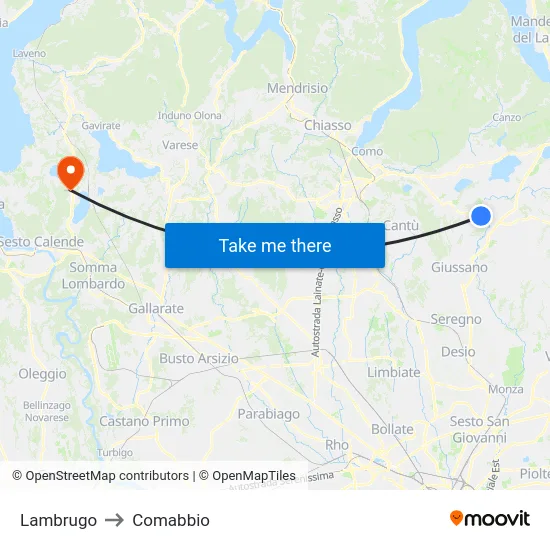 Lambrugo to Comabbio map