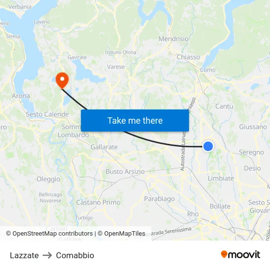 Lazzate to Comabbio map