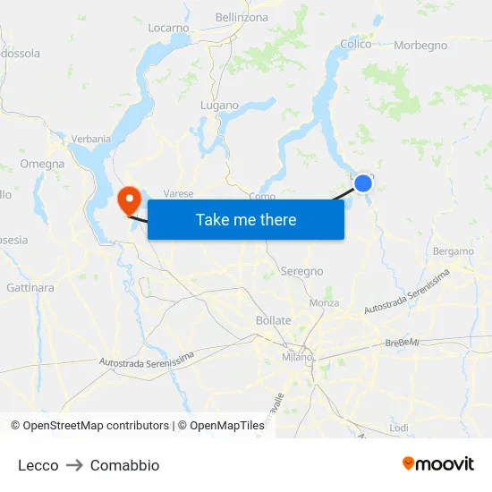 Lecco to Comabbio map