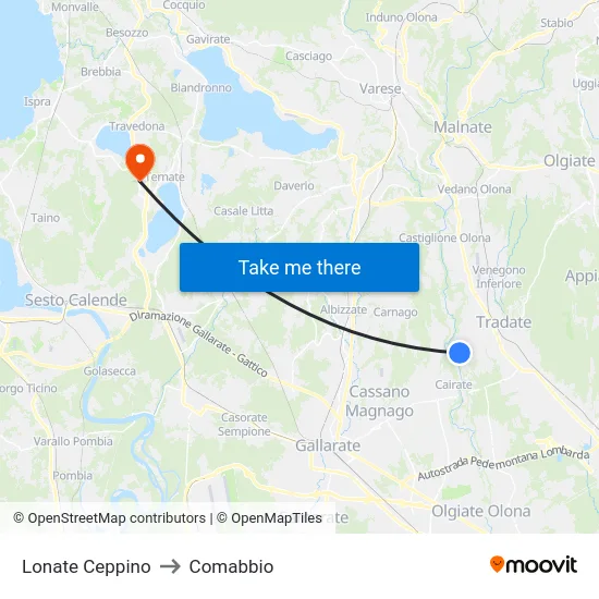 Lonate Ceppino to Comabbio map
