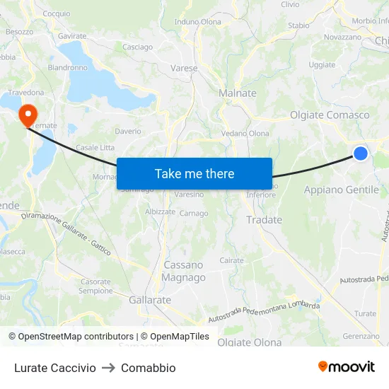 Lurate Caccivio to Comabbio map