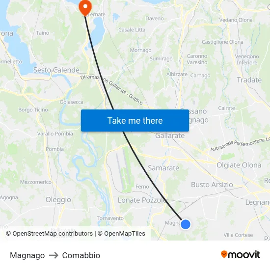 Magnago to Comabbio map
