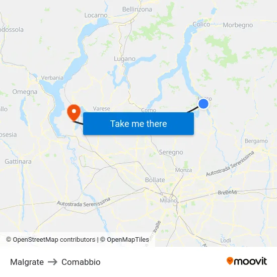 Malgrate to Comabbio map