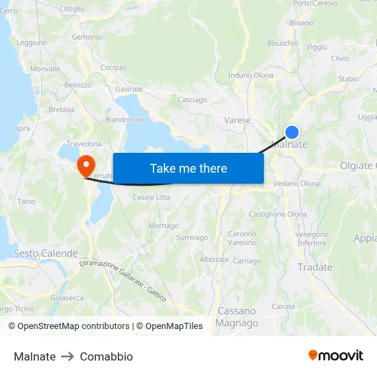 Malnate to Comabbio map