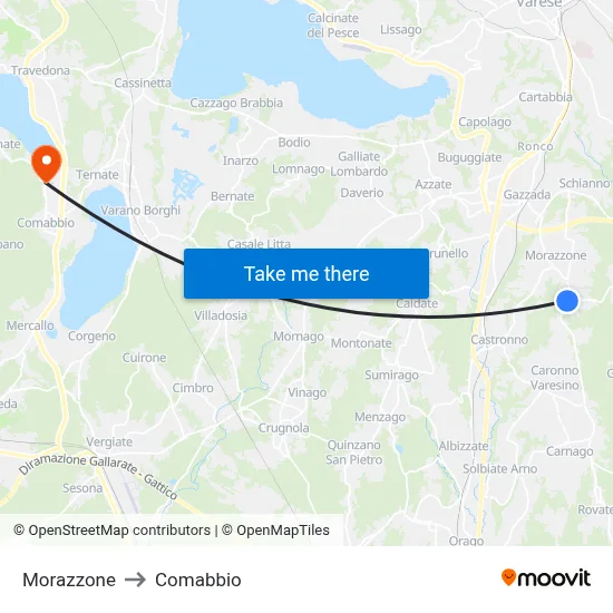 Morazzone to Comabbio map