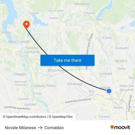 Novate Milanese to Comabbio map