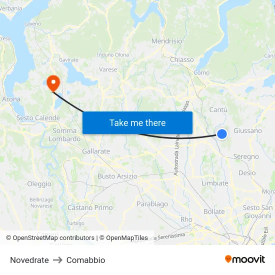 Novedrate to Comabbio map