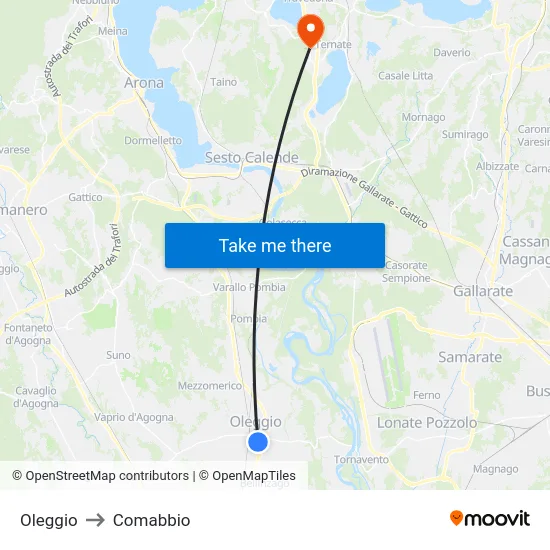 Oleggio to Comabbio map