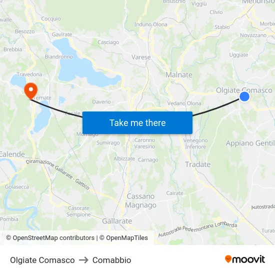 Olgiate Comasco to Comabbio map