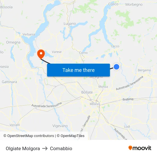Olgiate Molgora to Comabbio map
