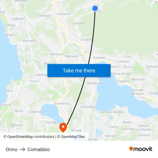Orino to Comabbio map