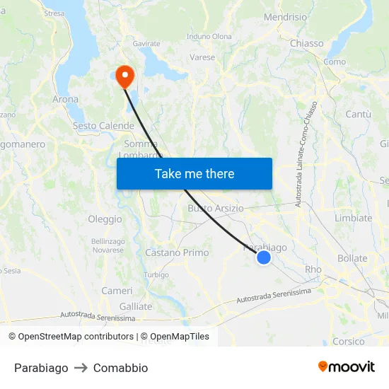 Parabiago to Comabbio map