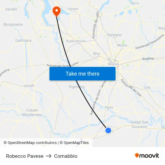 Robecco Pavese to Comabbio map
