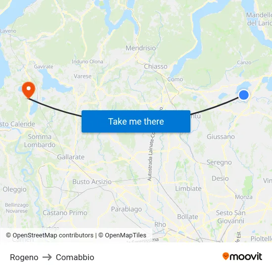 Rogeno to Comabbio map