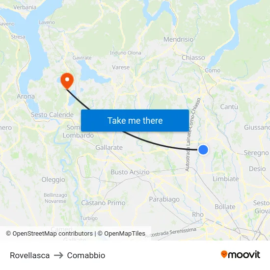 Rovellasca to Comabbio map