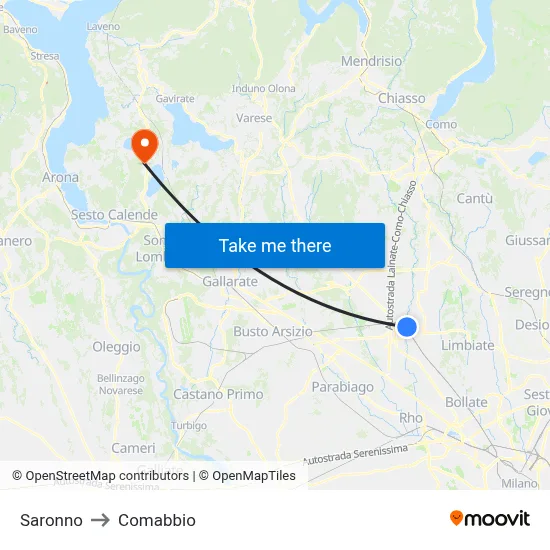 Saronno to Comabbio map