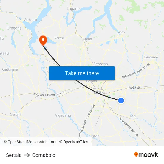Settala to Comabbio map