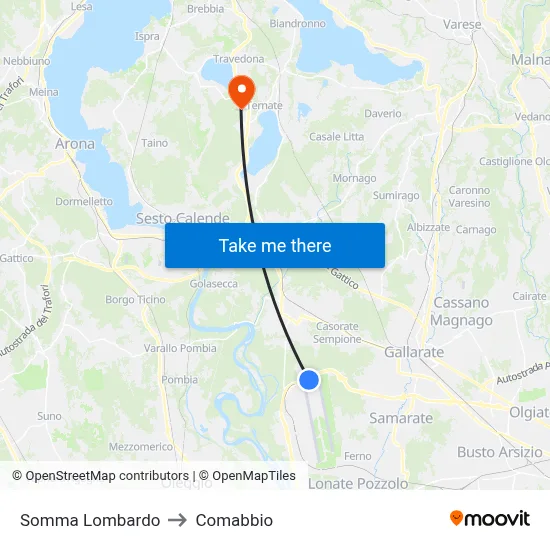 Somma Lombardo to Comabbio map