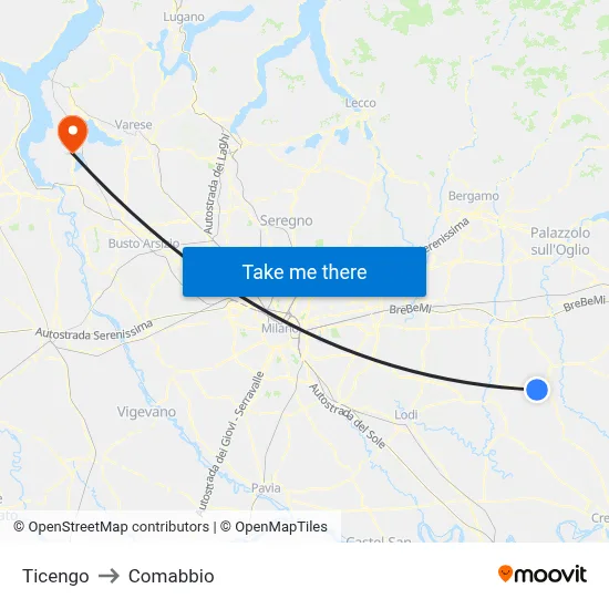 Ticengo to Comabbio map