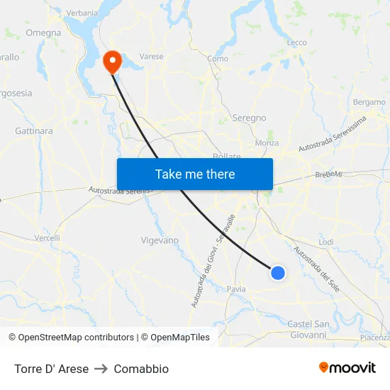 Torre D' Arese to Comabbio map