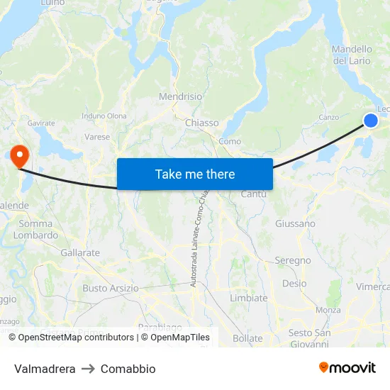 Valmadrera to Comabbio map