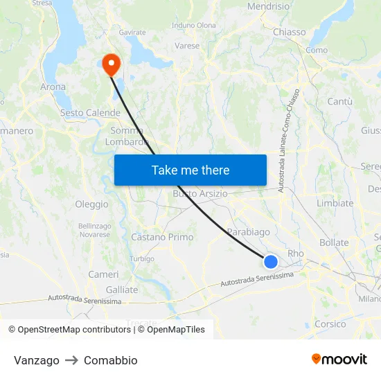 Vanzago to Comabbio map