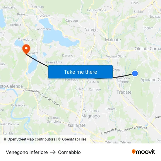 Venegono Inferiore to Comabbio map