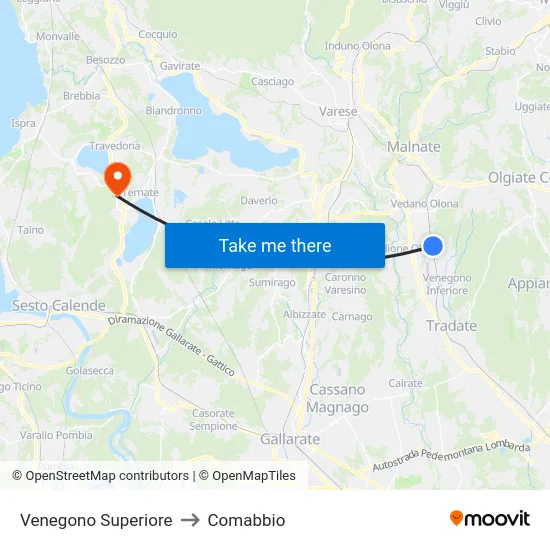 Venegono Superiore to Comabbio map