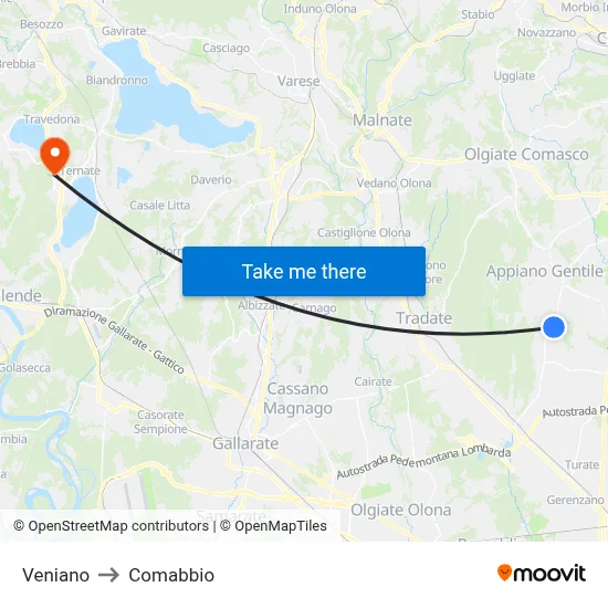 Veniano to Comabbio map