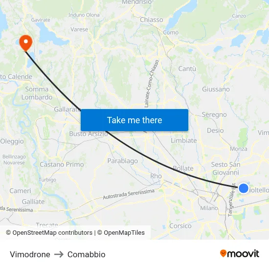 Vimodrone to Comabbio map