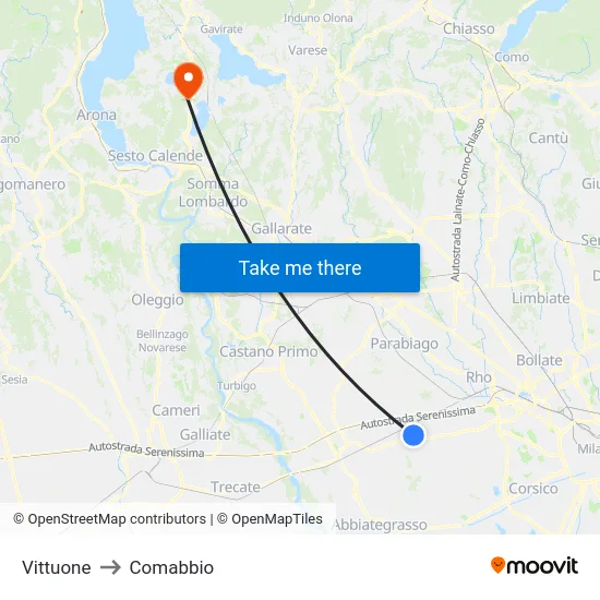 Vittuone to Comabbio map