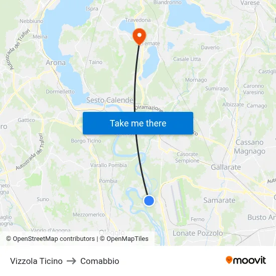 Vizzola Ticino to Comabbio map