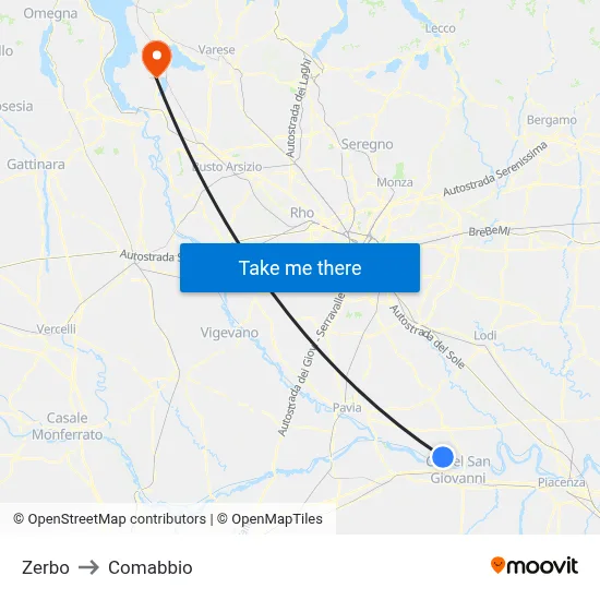 Zerbo to Comabbio map