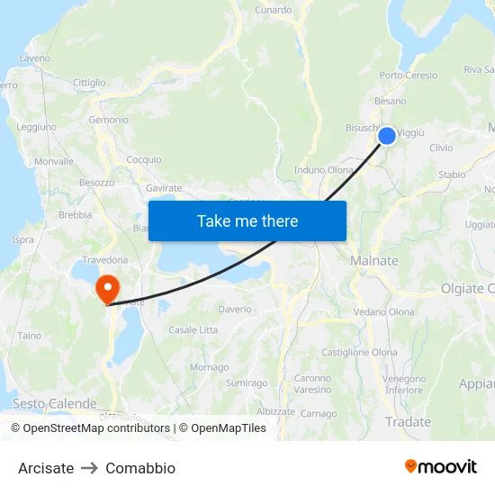 Arcisate to Comabbio map