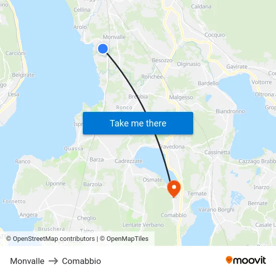 Monvalle to Comabbio map