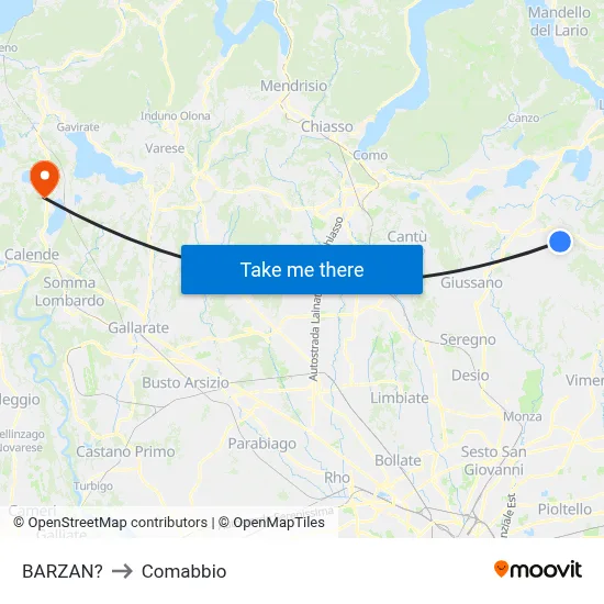 Barzan to Comabbio map