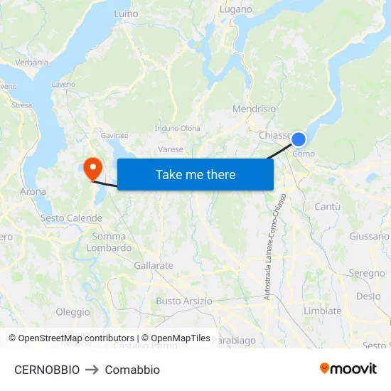 Cernobbio to Comabbio map