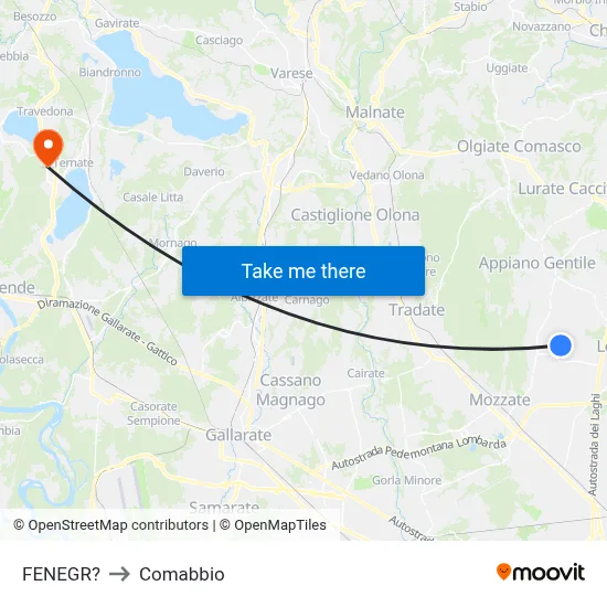 Fenegro to Comabbio map