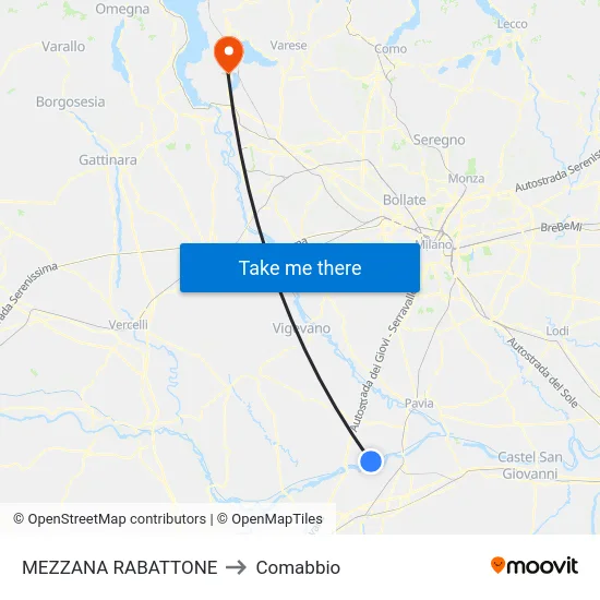 Mezzana Rabattone to Comabbio map