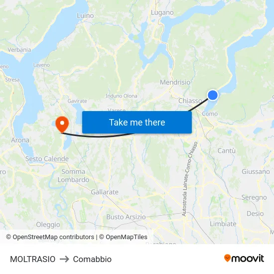 Moltrasio to Comabbio map