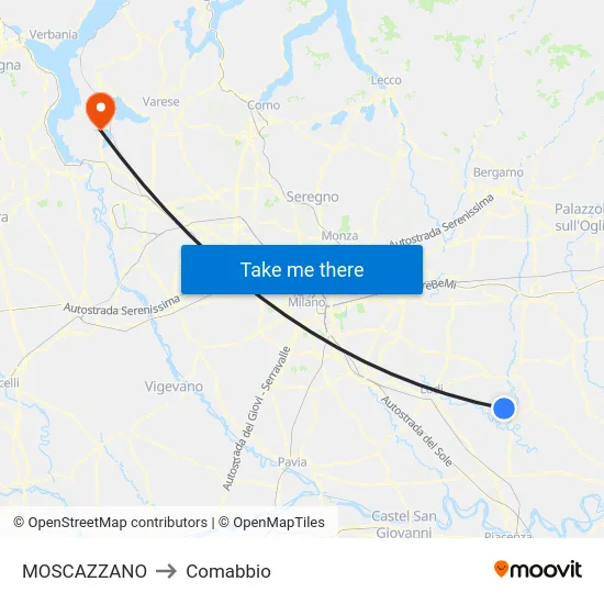 Moscazzano to Comabbio map