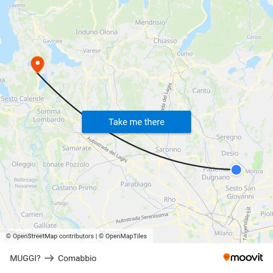 Muggiò to Comabbio map