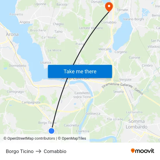 Borgo Ticino to Comabbio map