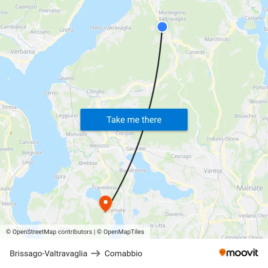Brissago-Valtravaglia to Comabbio map